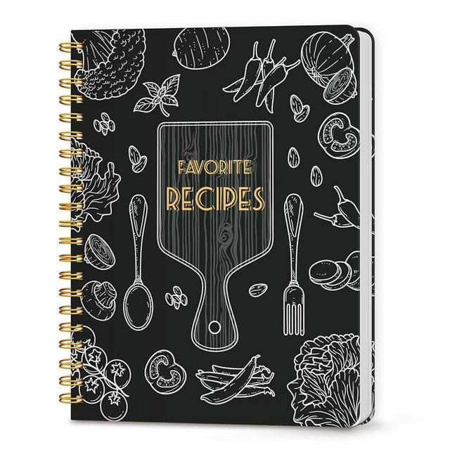 LuBudingJoy Blank Recipe Notebook to Write in Your Own Recipes, Full Page Sprial Hardcover Personal Recipe Organise, Recipe Journal Hold 140 Recipes (Black)