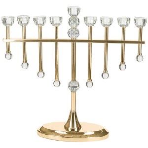 Metal Menorah Accented with Crystal Cups Gold 18"
