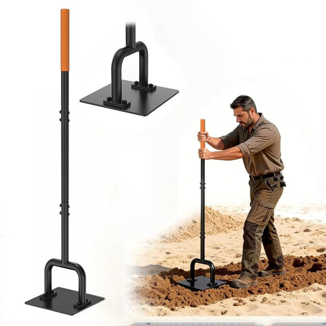 48" Newly Upgraded 10"x10" Steel Tamper Tool, Heavy-Duty Reinforced Gardening Hand Tools with 10 Inch Rubber Grip for Earth Soil Asphalt, Gravel and Dirt Compaction Levelling Paver Tool Compactor