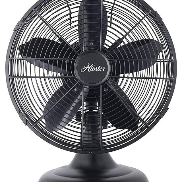 HUNTER Metal Retro Table Fan-Powerful 3 Speeds and Smooth Oscillation, 12", Matte Black