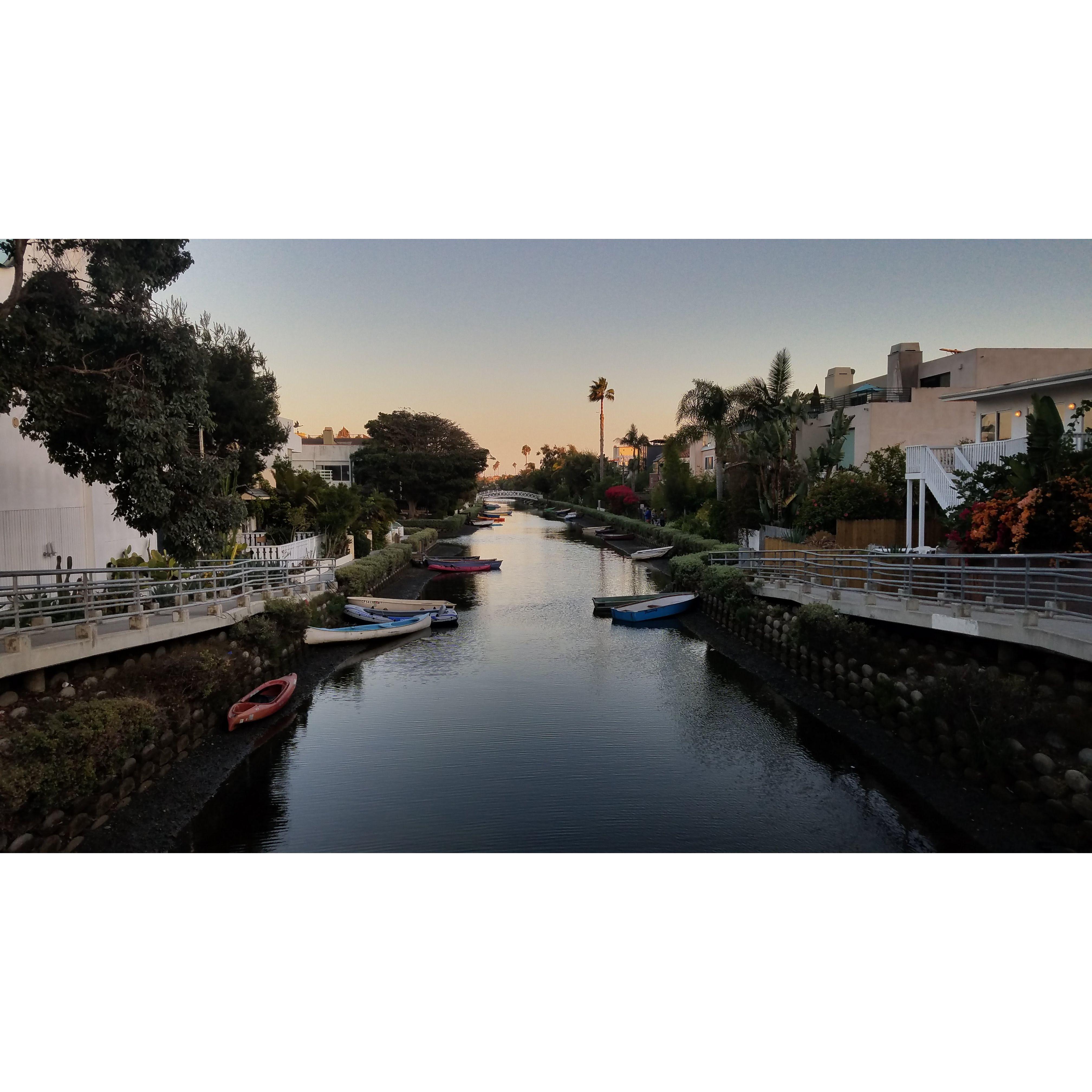 One of our first dates, a walk at the Venice Canals in Venice, CA