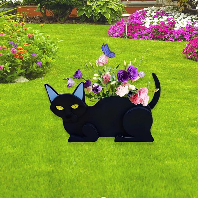 strolfay Black Cat Planter Plant Pots,Cute Cat Flower Planter,Gifts for Pet Lovers,Unique Animal Plant Pots,Office,Indoor Outdoor Garden Decor12.5 * 5.6 * 7.8in