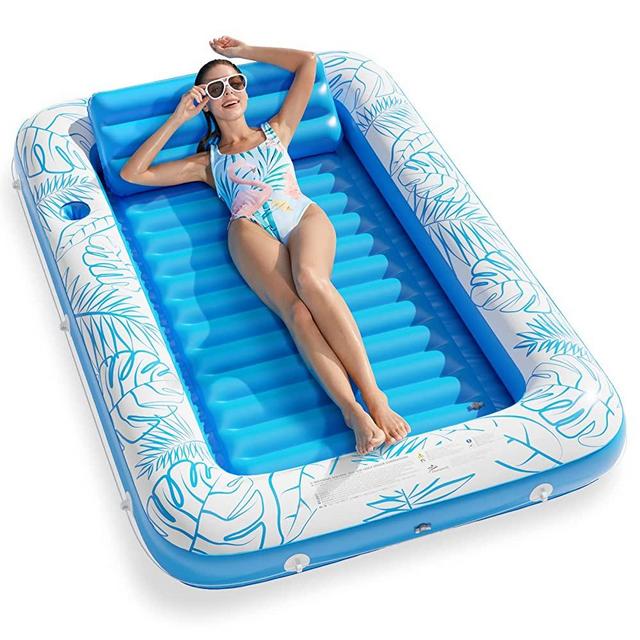 Inflatable Tanning Pool Lounger Float - Jasonwell 4 in 1 Sun Tan Tub Sunbathing Pool Lounge Raft Floatie Toys Water Filled Tanning Bed Mat Pad for Adult Blow Up Kiddie Pool Kids Ball Pit Pool