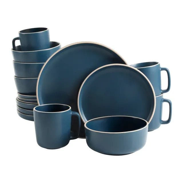 Gibson Home Zuma 16-Piece Round Matte Stoneware Dinnerware Set Blue