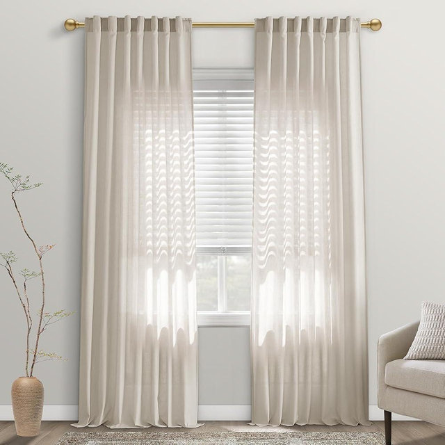 PANELSBURG Oatmeal Colored Linen Cotton Blend Curtains, 90 Inches Long Semi Sheer Neutral Farmhouse Style Panel for Bedroom Living Room Floor to Ceiling or Track System