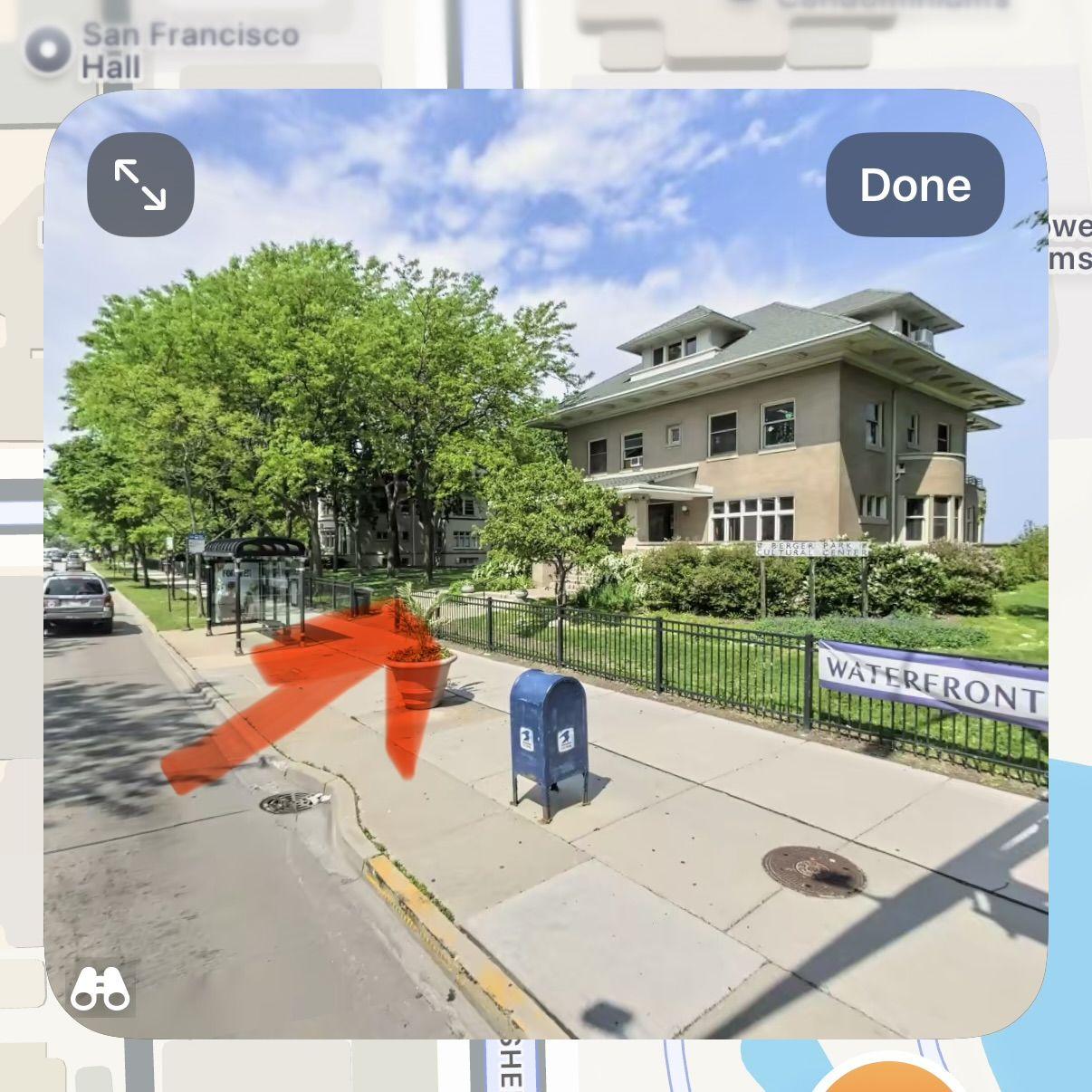 On the corner of Granville and Sheridan to the left side of the Berger Park Cultural Center there is a path that leads you there!