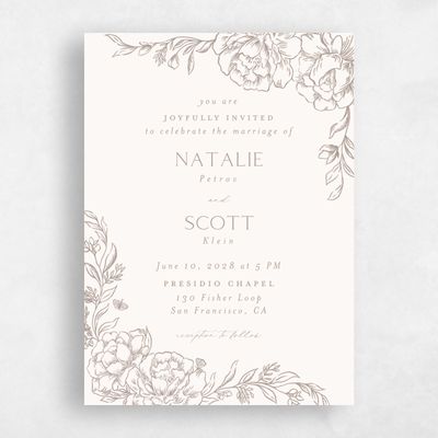 Rich Taupe, Beige Wedding Invitation - Armoise Portrait