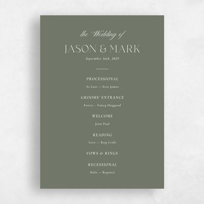 Dark Sage, Green Wedding Program - Gavin