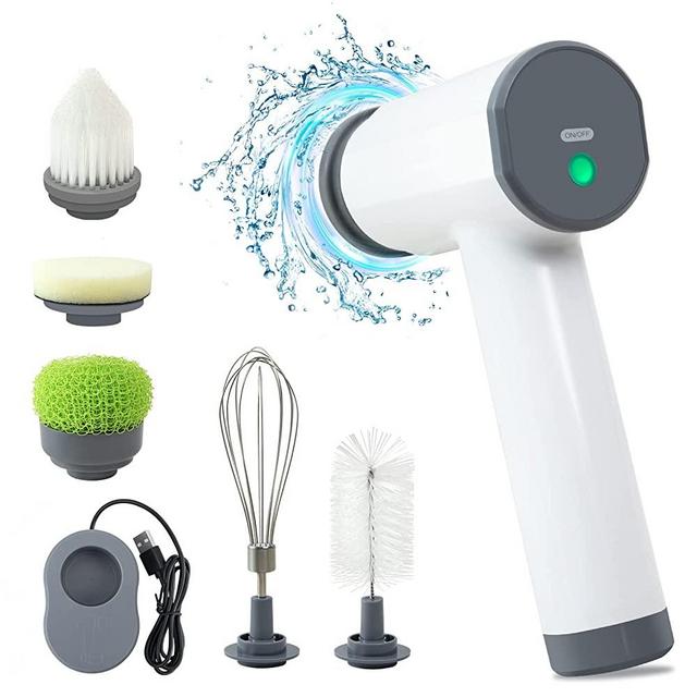 Electric Spin Scrubber, Cordless Portable Power Scrub Cleaning Brush, Hand Mixer, 2 Speed and 5 Replaceable Brush Heads for Kitchen, Dish, Bottle, Sink, Rust, Tile Floor, Tub, Window, Grout, Stove