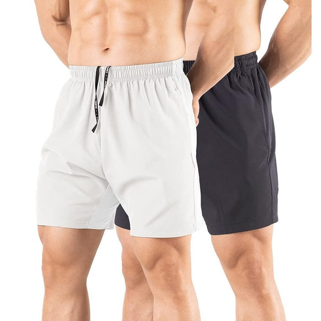 Gaglg Men's 5" Running Shorts 2 Pack Quick Dry Athletic Workout Gym Shorts with Zipper Pockets