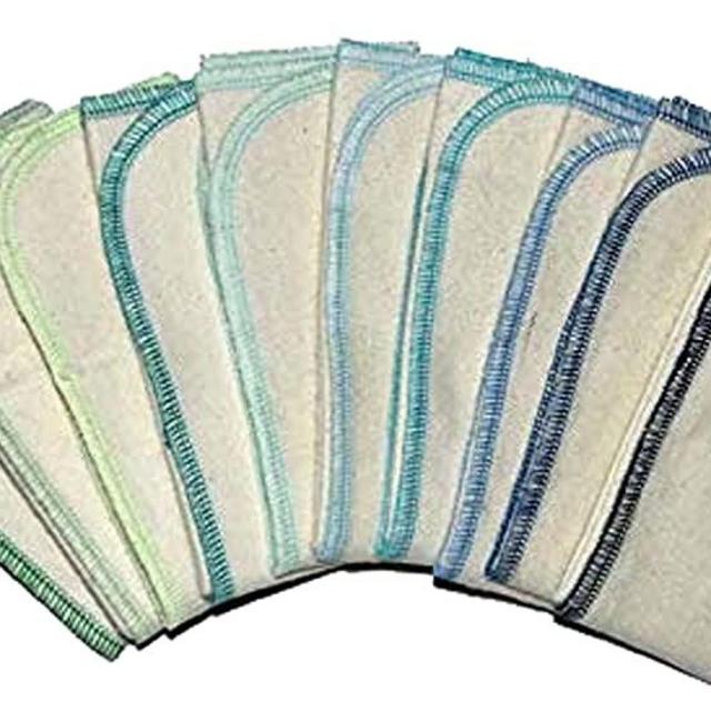1 Ply Organic Cotton Flannel Paperless Towels 11x12 Inches Set of 10 Blues and Greens