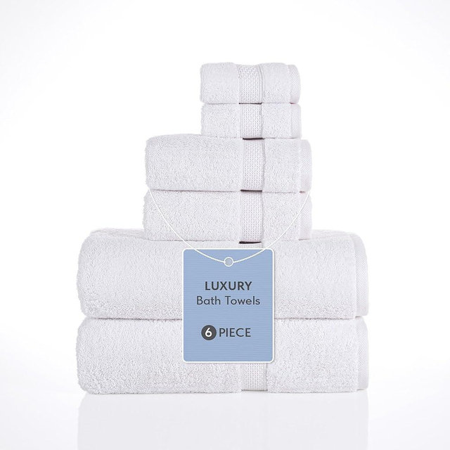 TrendShine 100% Turkish Cotton Bath Towels Set of 6 Piece, 600 GSM, 2 Bath Towels, 2 Hand Towels, 2 Washcloths, Quick Dry Towels, Soft & Absorbent, Bathroom Essentials (White)