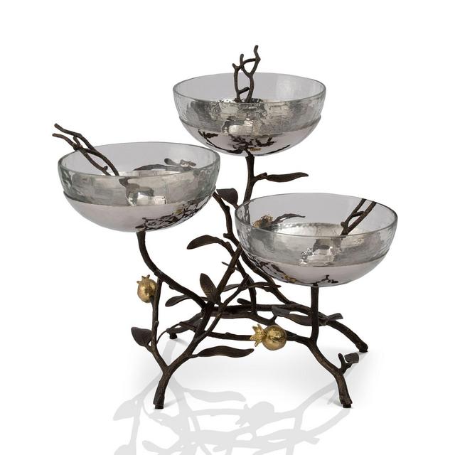 Michael Aram Pomegranate Triple Glass Bowl Stand & Serving Spoons
