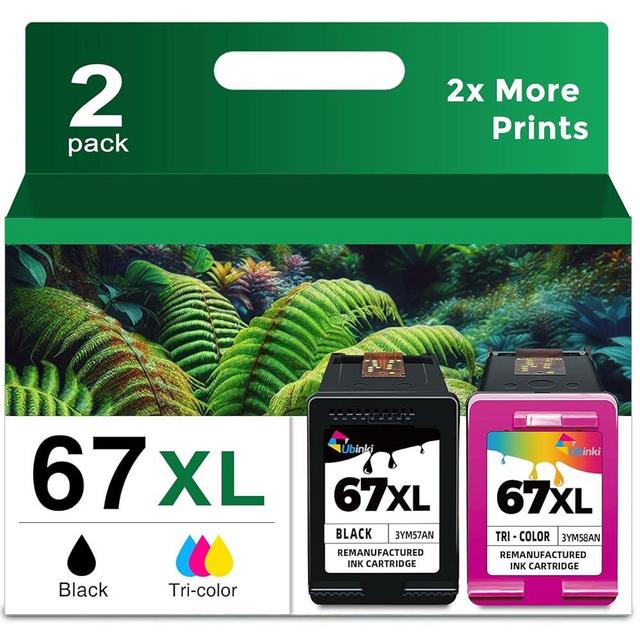 67XL Ink Cartridge Black/Color Combo Pack Replacement for HP Ink 67 67XL HP67 XL HP67XL for 2700 2700e 2752 2752e 2742e 2755e 4100 4100e 4152e 4155e 6000 6055e 6055 6400 6458 6458e 6455e Printer