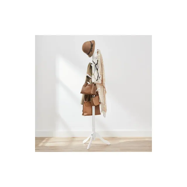 VASAGLE 8 Hooks Solid Wood Coat Rack Free Standing Coat Rack Tree-Shaped Coat Rack White