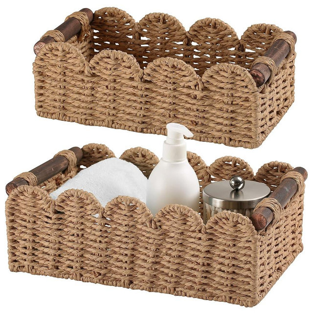 Storage Basket Wicker Baskets for Organizing Toilet Paper Storage Basket for Toilet Tank Top,Cream