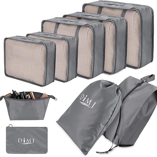 DIMJ Packing Cubes for Travel, 9 Pcs Travel Cubes Set Foldable Suitcase Organizer Lightweight Luggage Storage Bag