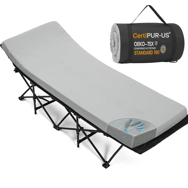CYMULA Camping Cot Mattress 2in Memory Foam Sleeping Pad,Soft Warm Non-Slip Camping Mattress Topper with Retaining for Adults,Portable Roll up Pad for Travel（only Mattress）