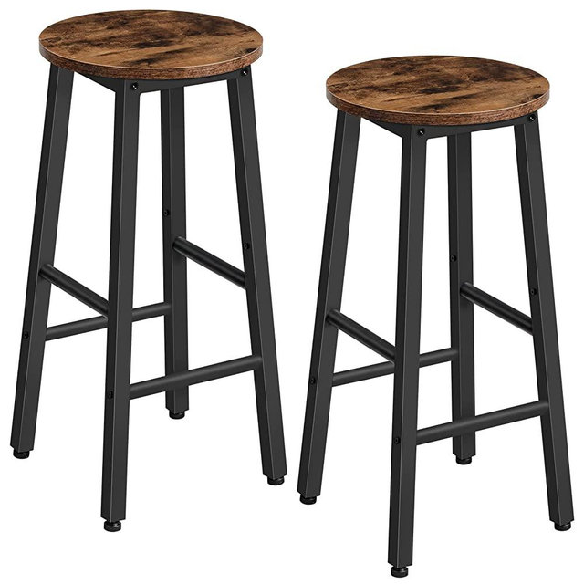 HOOBRO Bar Stools, Set of 2 Bar Chairs, 25.8" Height Stools, Breakfast Bar Stools, Industrial Kitchen Bar Chairs, for Dining Room, Kitchen, Bar, Solid and Stable, Rustic Brown and Black BF07BY01