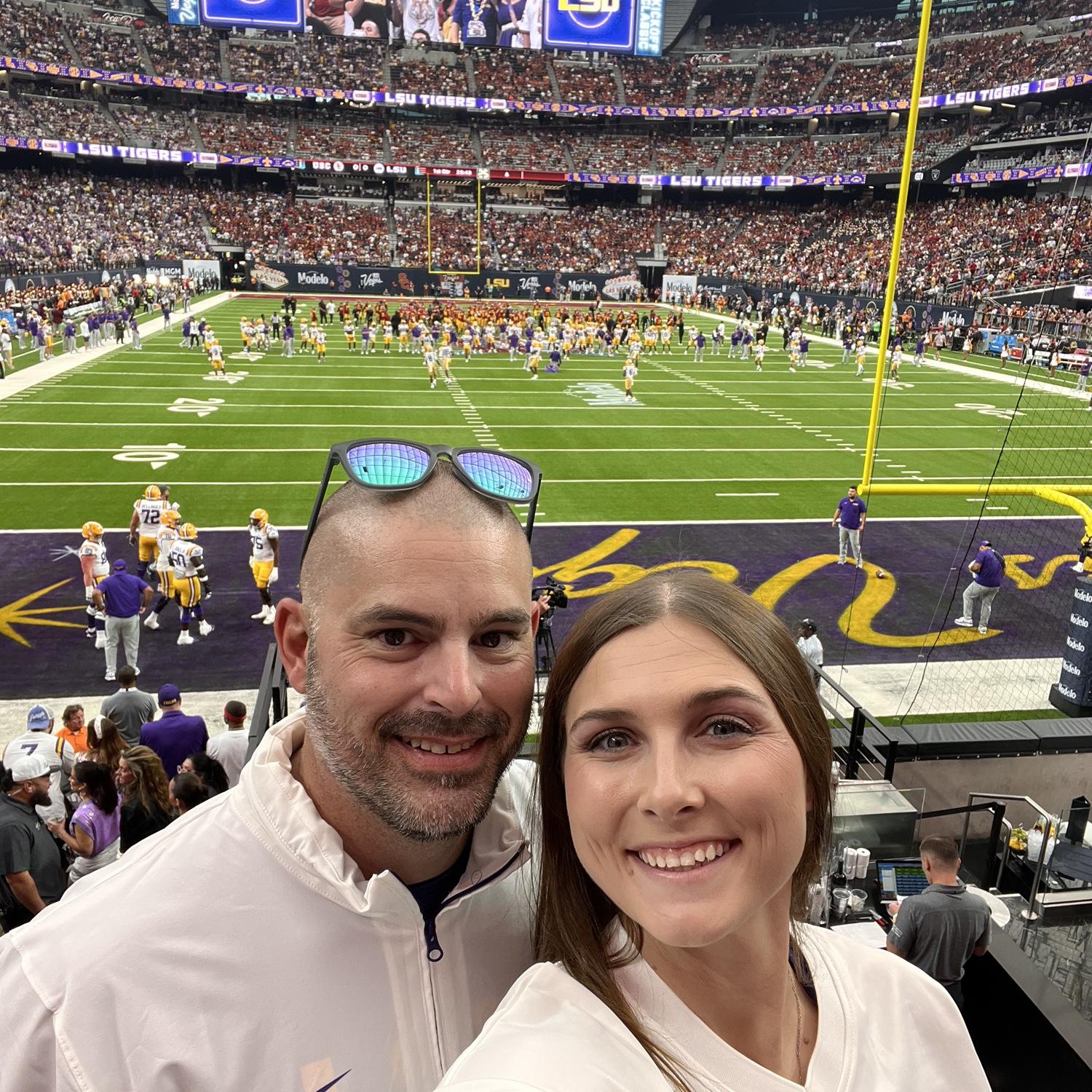 Their first time to Vegas for the 2024 LSU season opener! Jordan will never escape Courtney saying "Geaux Tigas" in her Coach O voice
