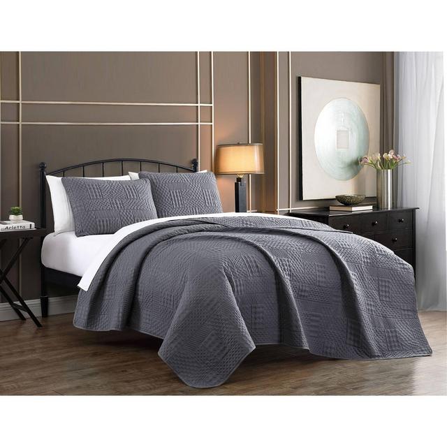 King 3pc Yardley Embossed Quilt Set Charcoal - Geneva Home Fashion