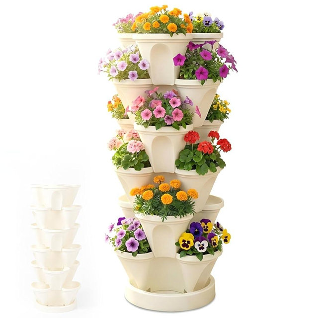 Roixeeds Vertical Planter Tower - 6 Tier Stackable Garden Planters for Strawberries, Herbs, Flowers, Vegetables, Indoor Outdoor Use