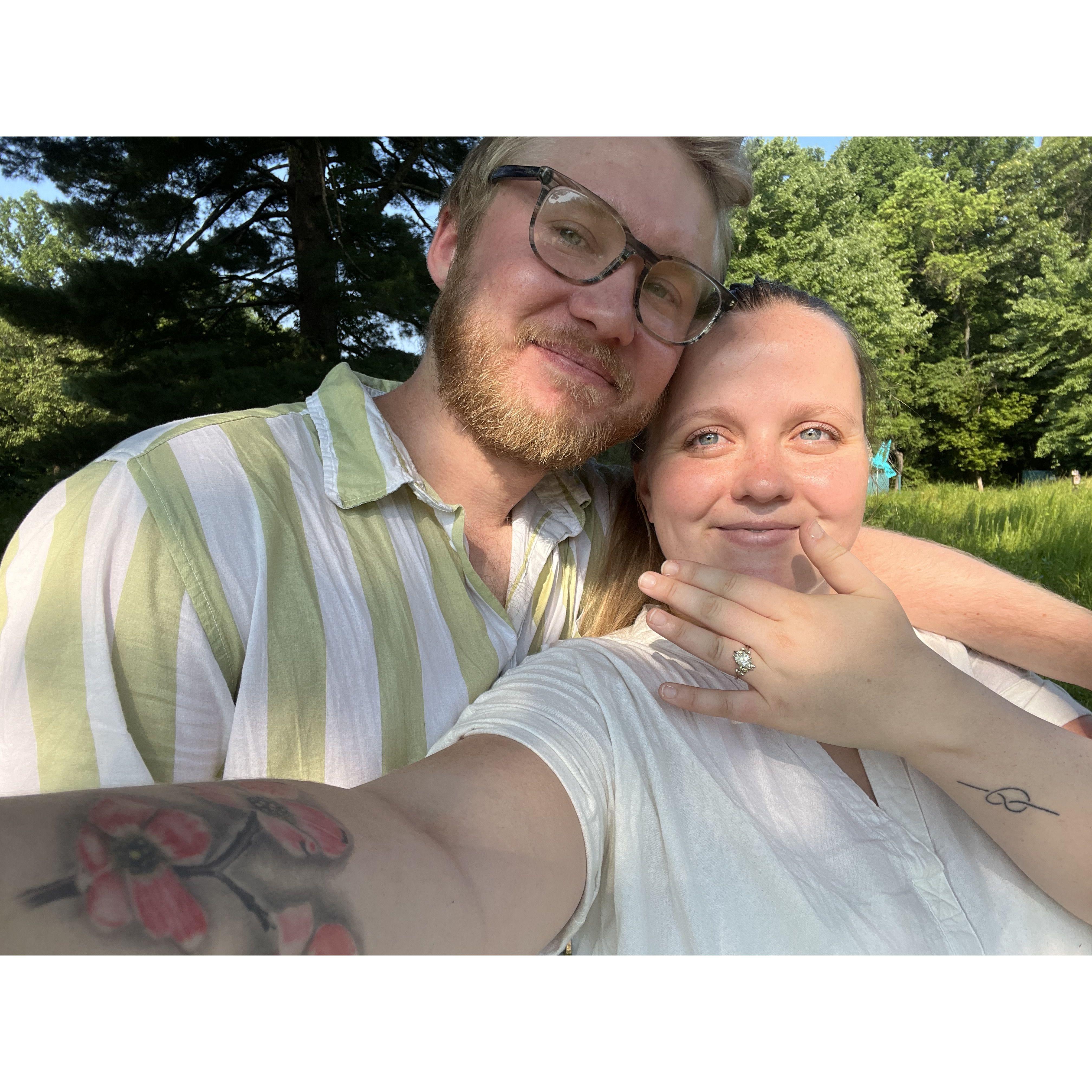 June 22 2024 - Bryce proposed after joining Melissa at a restored meadow where she was collecting data for her Master Naturalist program!