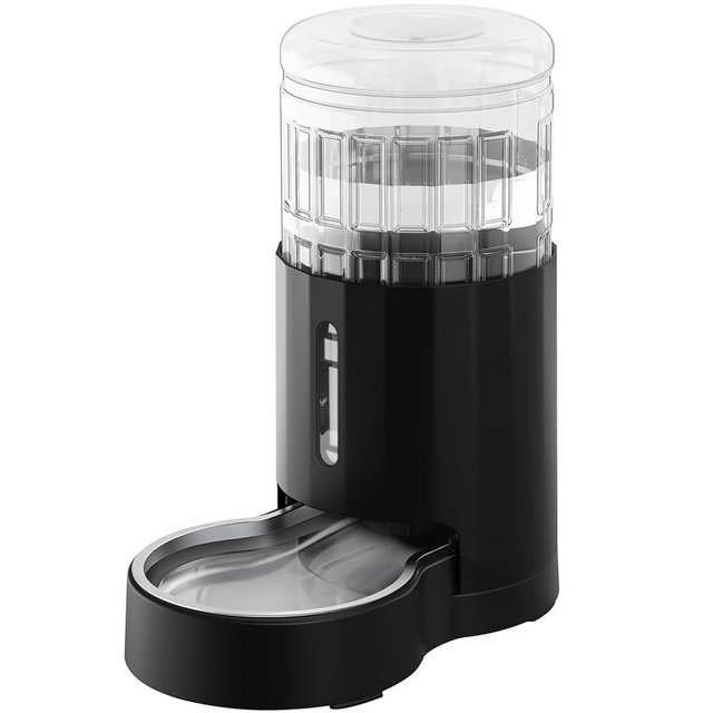 CZPET Automatic 4L/1Gal/135Oz Cat Water Dispenser with Stainless Steel Bowl, Gravity Waterer for Small Medium Dog Puppy Kitten (Black)