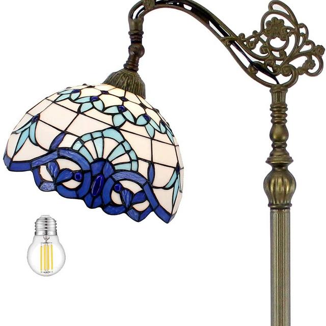Tiffany Floor Lamp 64" Tall Baroque Industrial Pole Vintage Boho Stained Glass Standing Corner Bright Reading LED Light Arched Rustic Gooseneck Adjustable Living Room Kids Bedroom Farmhouse WERFACTORY