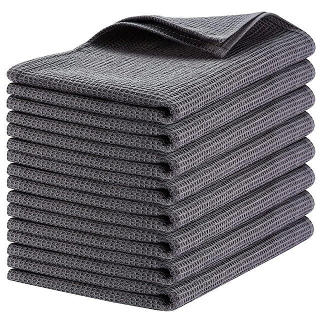 8 Pack Cotton Waffle Weave Kitchen Towels 17 x 25, Super Absorbent Kitchen Hand Dish Cloths for Drying and Cleaning (Dark Grey)