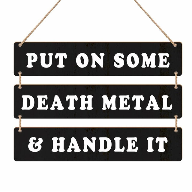 3 Pcs Wooden Hang Tag - Put On Some Death Metal & Handle It - Funny Modern Gothic Wall Art, Gift For Family, Friends & Colleagues, Office & Home Wall Wooden Plaque Decor - B17