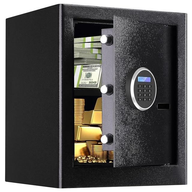 Safe Box Fireproof Waterproof,Personal Home Safe,Fireproof Safe with Digit Keypad,Security Box for Home Office with Double Safety Key Lock and Password for Money and Document (1.8Cuft Black)