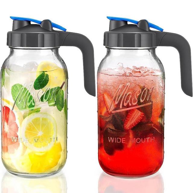 2 Pack 64 oz Sun Tea Pitcher, Half Gallon Mason Jar Pitcher with Wide Mouth Airtight Lid for Ice Tea, Cold Brew Coffee, Fridge Water, Breast Milk, Juices, Leak Proof