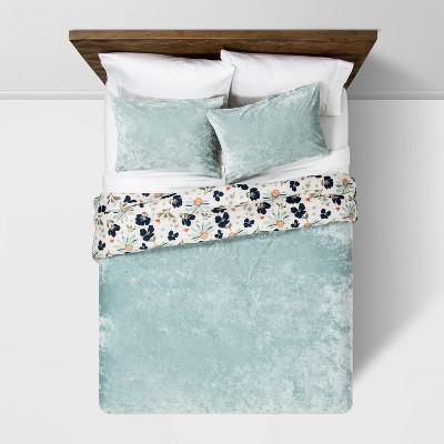 Dusty Jade Reversible Velvet Floral Print Comforter & Sham Set - Opalhouse™