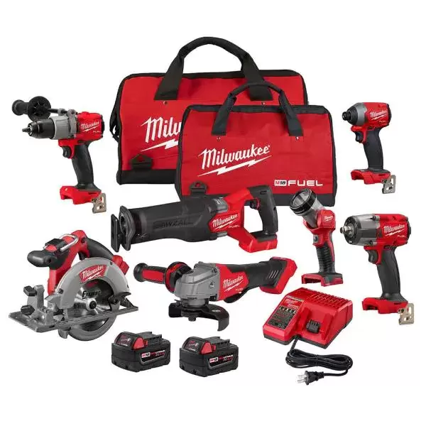 M18 FUEL 18-Volt Lithium-Ion Brushless Cordless Combo Kit with Two 5.0 Ah Batteries, 1 Charger, 2 Tool Bags (7-Tool)