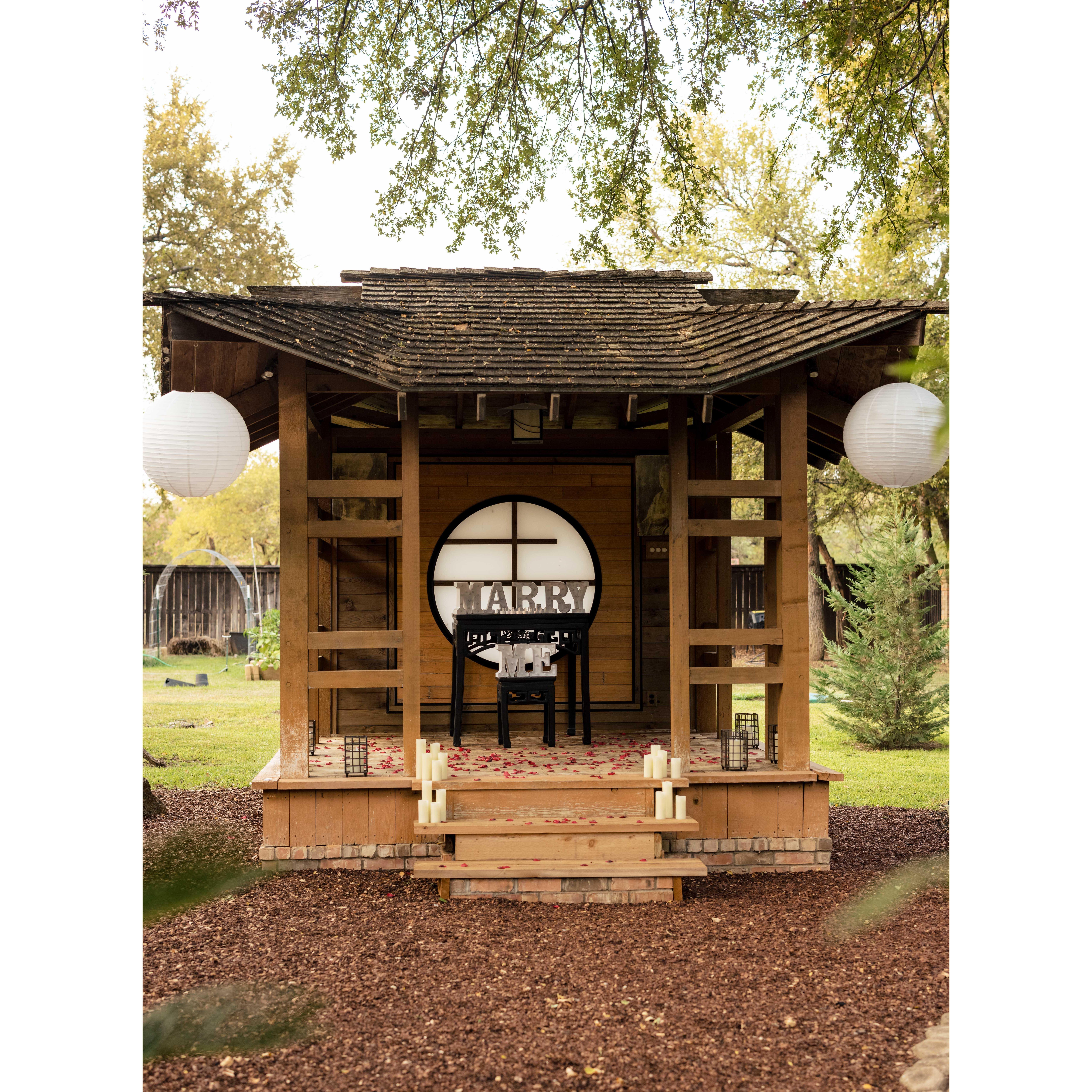 "I proposed at the family "Haiku House," a house that my Grandfather built with his own hands. He has since moved on but I know he's there in spirit." - Preston