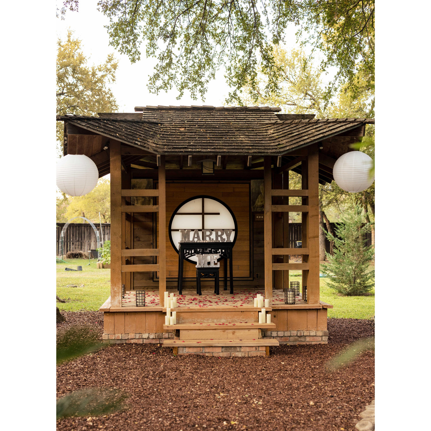 "I proposed at the family "Haiku House," a house that my Grandfather built with his own hands. He has since moved on but I know he's there in spirit." - Preston
