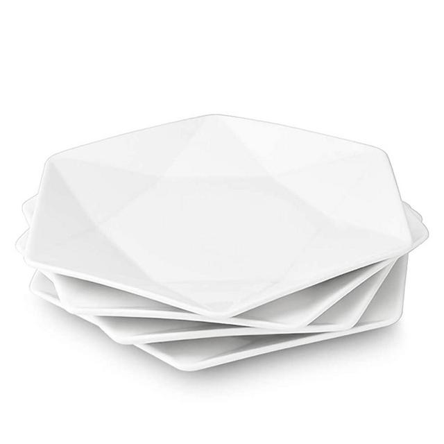 Delling Star-Geometric 11”White Dinner Plates, Large Serving Platters Dessert Salad Plates for Meat, Appetizers, Dessert, Sushi, Party,Set of 4
