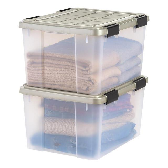 IRIS USA 44 Qt Storage Bins with Gasket Seal Lid, 2 Pack - BPA-Free, Heavy Duty Moving Containers Tight Latch, Weather Proof Tote, WEATHERPRO - Clear/Chrome