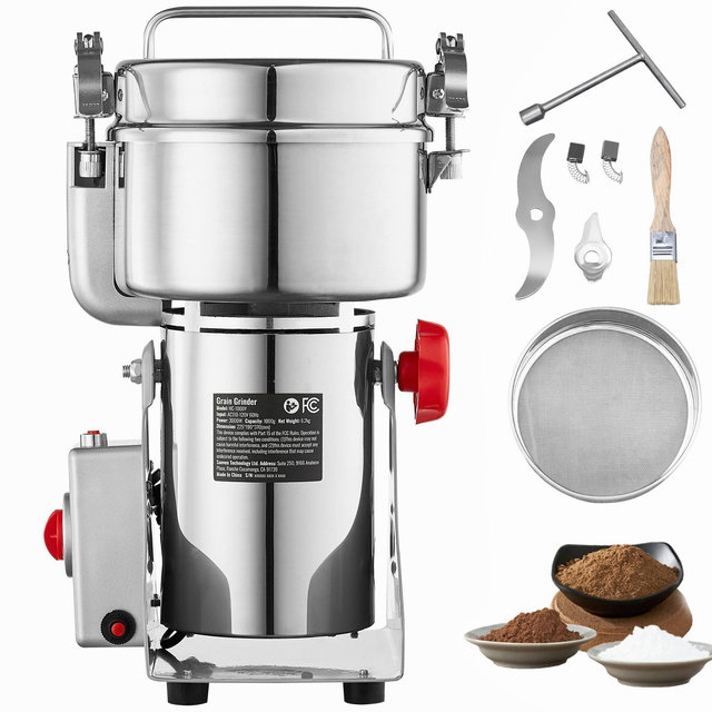 VEVOR 1000g Electric Grain Mill Grinder, High Speed 3000W Commercial Spice Grinders, Stainless Steel Pulverizer Powder Machine