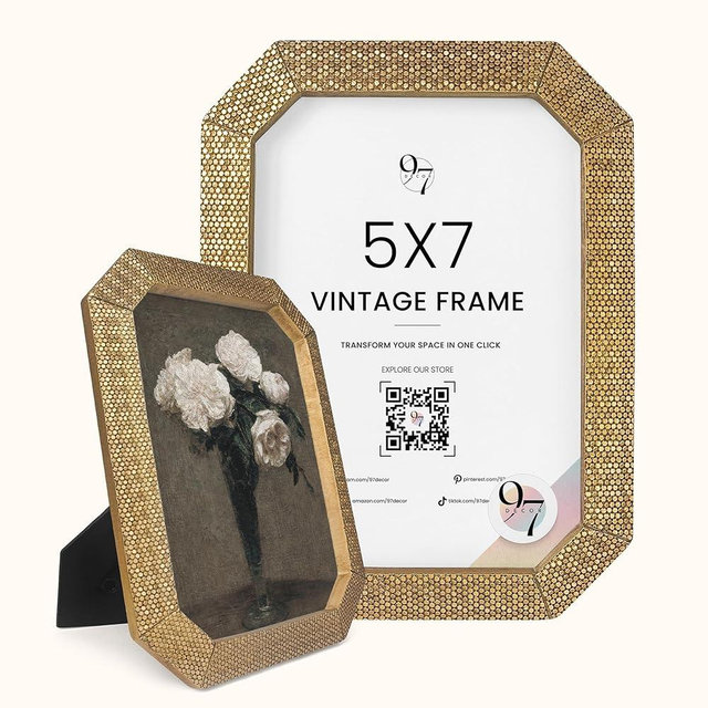 97 Decor 5x7 Vintage Picture Frames - 5 x 7 Picture Frame Antique, Ornate Gold Frames 5 x 7, Small 5x7 Picture Frame Wall Hanging For Home Decor