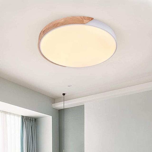 EDISLIVE Minimalist Dimmable LED Ceiling Lights 3000K Wood Modern Flush Mount Ceiling Light Circle Drum Lamp