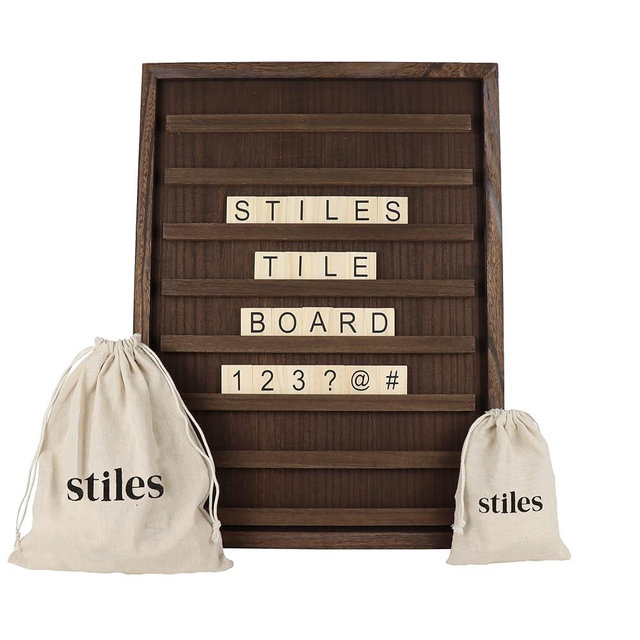 Stiles 23"x17" Tile Letter Board Sign Set, Wooden Message Board with 122 Letter Tiles and Numbers, Changeable Letterboard, Great Holiday & Christmas Gift for Friends and Family, Walnut