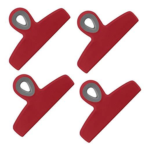 Cook with Color Set of Four Large Heavy Duty Bag Clips, 5" Chip Bag Clips, Large Food Clips for Food Storage with Air Tight Seal Grip for Bread Bags, Snack Bags and Food Bags - (Red)