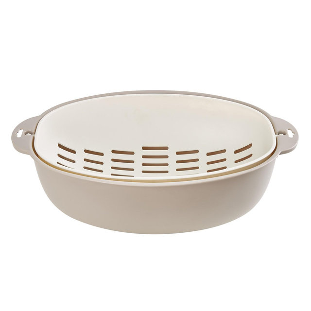 VECELO 2 In 1 Colander Strainer with Bowl Set, Fruit Vegetable Washing Colanders & Food Strainers, Double Layer Colander for Kitchen, Gray