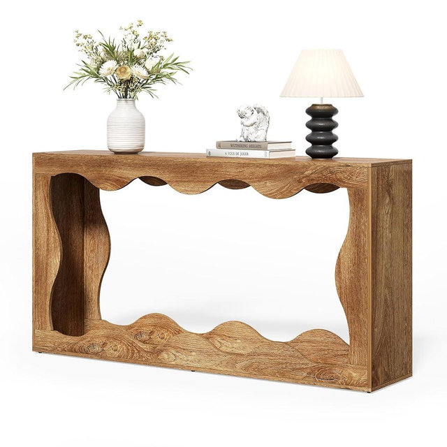 LITTLE TREE 63-Inch Console Table, Chic Design, Sofa Table Behind Couch, Farmhouse Console with Build-in Storage Space for Entryway, Living Room, Hallway