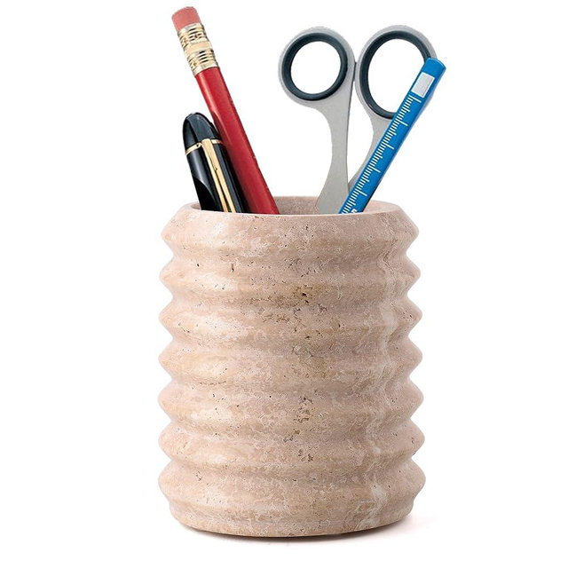 WORHE Office Pen holder 100% True Marble Pencils Cup, Premium True Marble Makeup Brush Holder Tableware Organizer Desk Pencil Holder Cup for Home, Office Decor (PH90110)