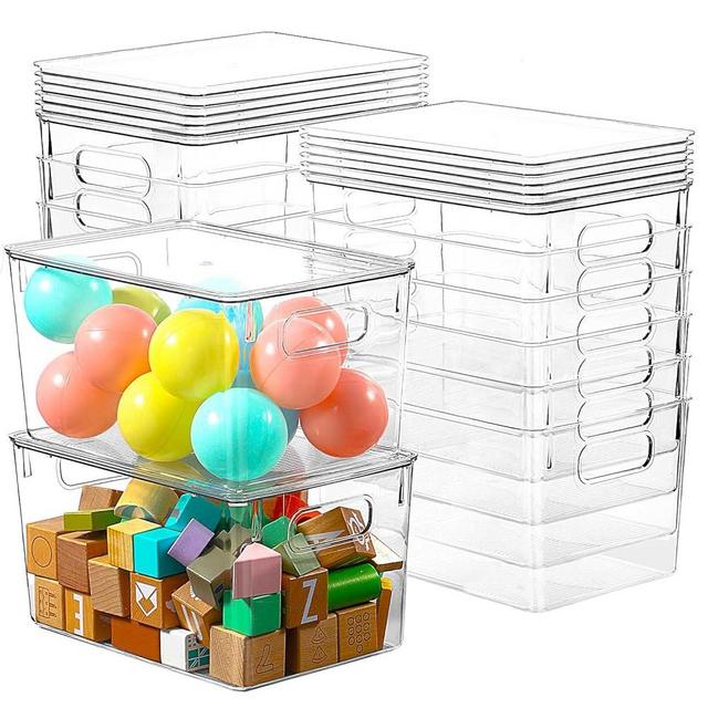 12 Pack Clear Storage Bins with Lids, 7 Quart Stackable Storage Boxes for Storage and Organization, Plastic Storage Containers with Lids, Plastic Bins with Handles for Office, Bedroom, Study Room