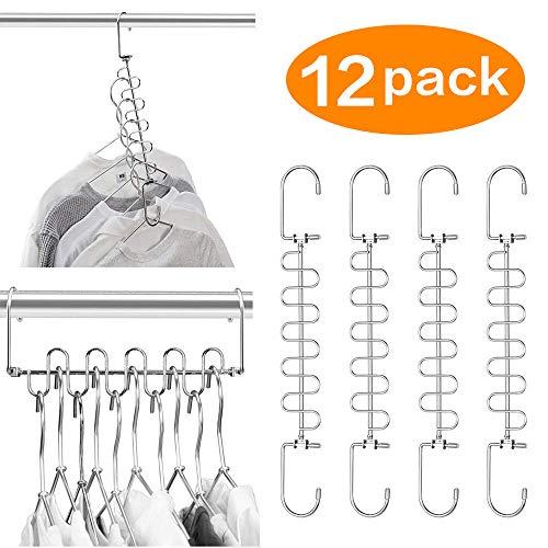 Meetu Space Saving Hangers Magic Cloth Hanger Metal Closet Organizer for Closet Wardrobe Closet Organization Closet System (Pack of 12)