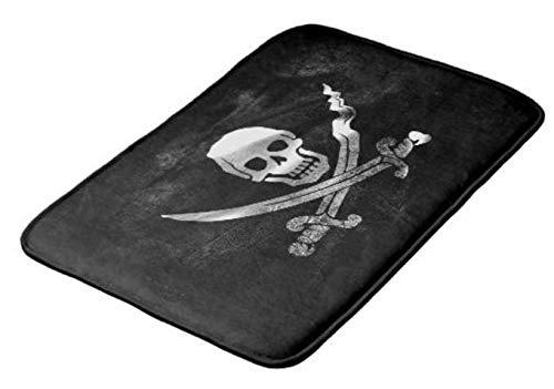 Aomsnet Black Pirate Flag Skull and Crossbones Bathroom Decor Mat, Shower Rug Mat Water Absorbent Fast Drying Kitchen, Bedroom, Hotel, Spa Tub.24 L X 16" W Inches with Non Slip Backing Bath Mat.